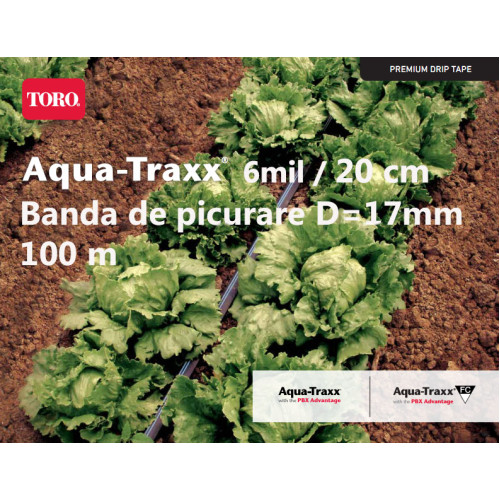 Bandă de picurare Aqua TraXX, diametru 17mm, distanta picurare 20 cm, rola 100 m
